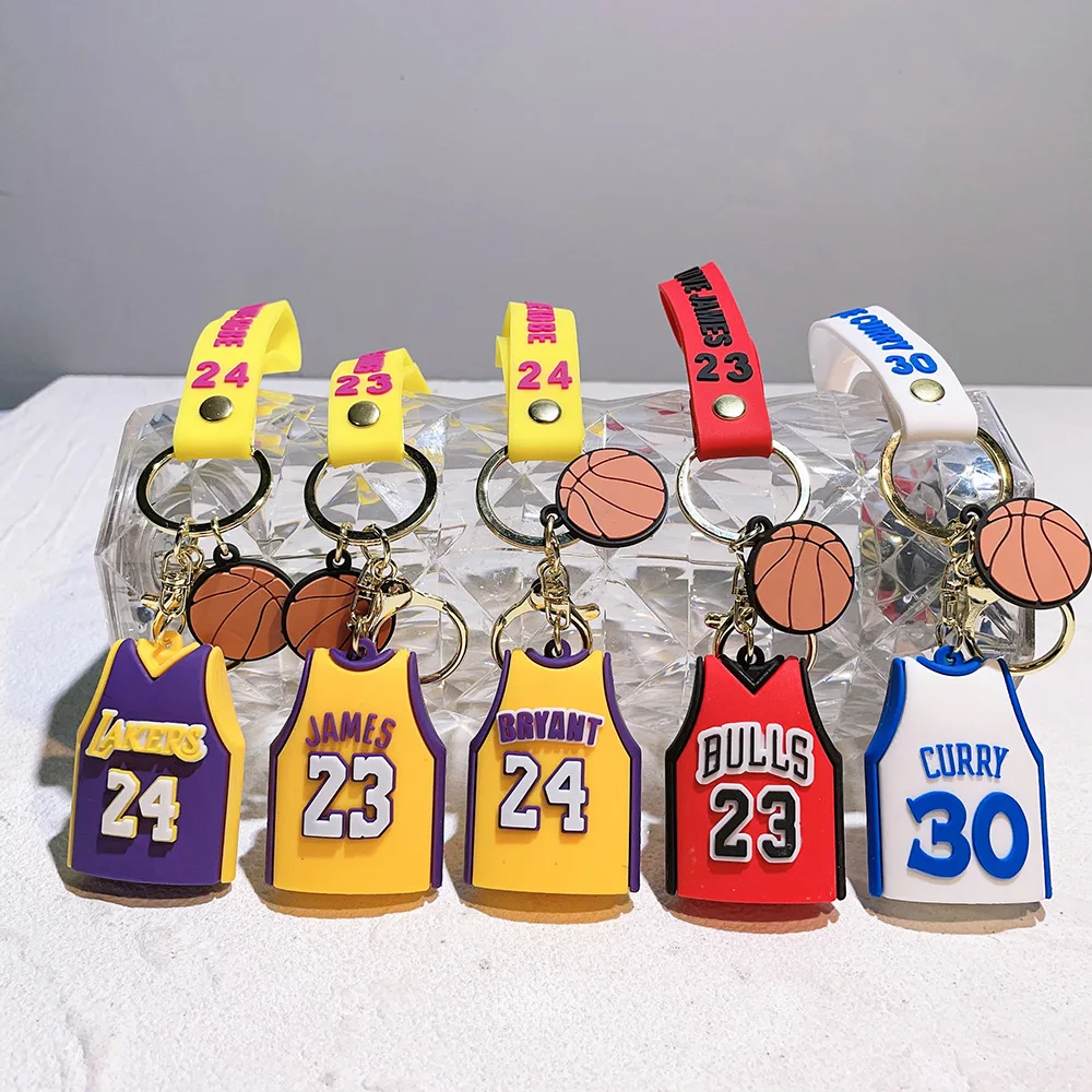Хит продаж брелок в виде баскетбольной звезды трикотажный Kobe карри Джеймс для ключей из силикона мальчиков