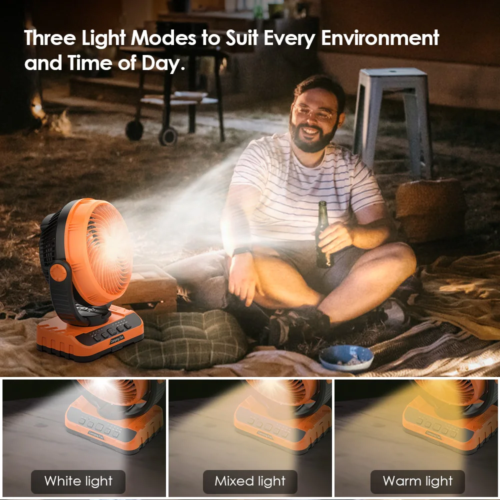 Portable Camping with Led Lantern Upgraded 2-In-1 Design with Remote And Light Hook 20000mAh Tent Camping Fan