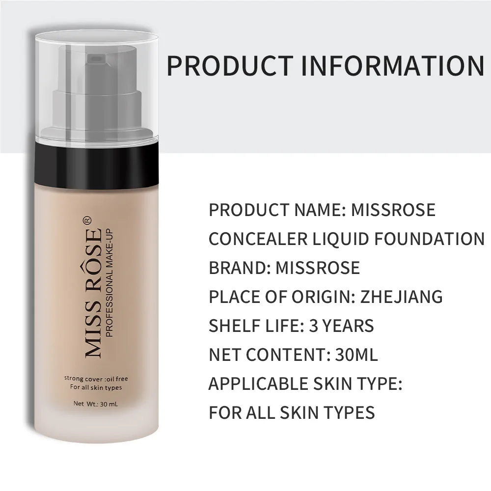 MISS ROSE 30ml Matte Liquid Foundation Maquiagem perfect Makeup Foundation Waterproof Maquillaje private label liquid foundation