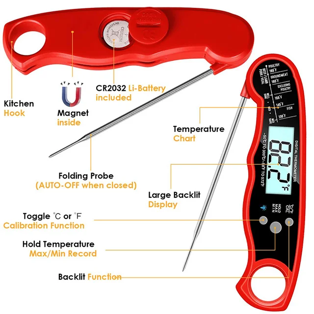 Meat thermometer food thermometer digital cooking food thermometers stainless steel probe with backlit display