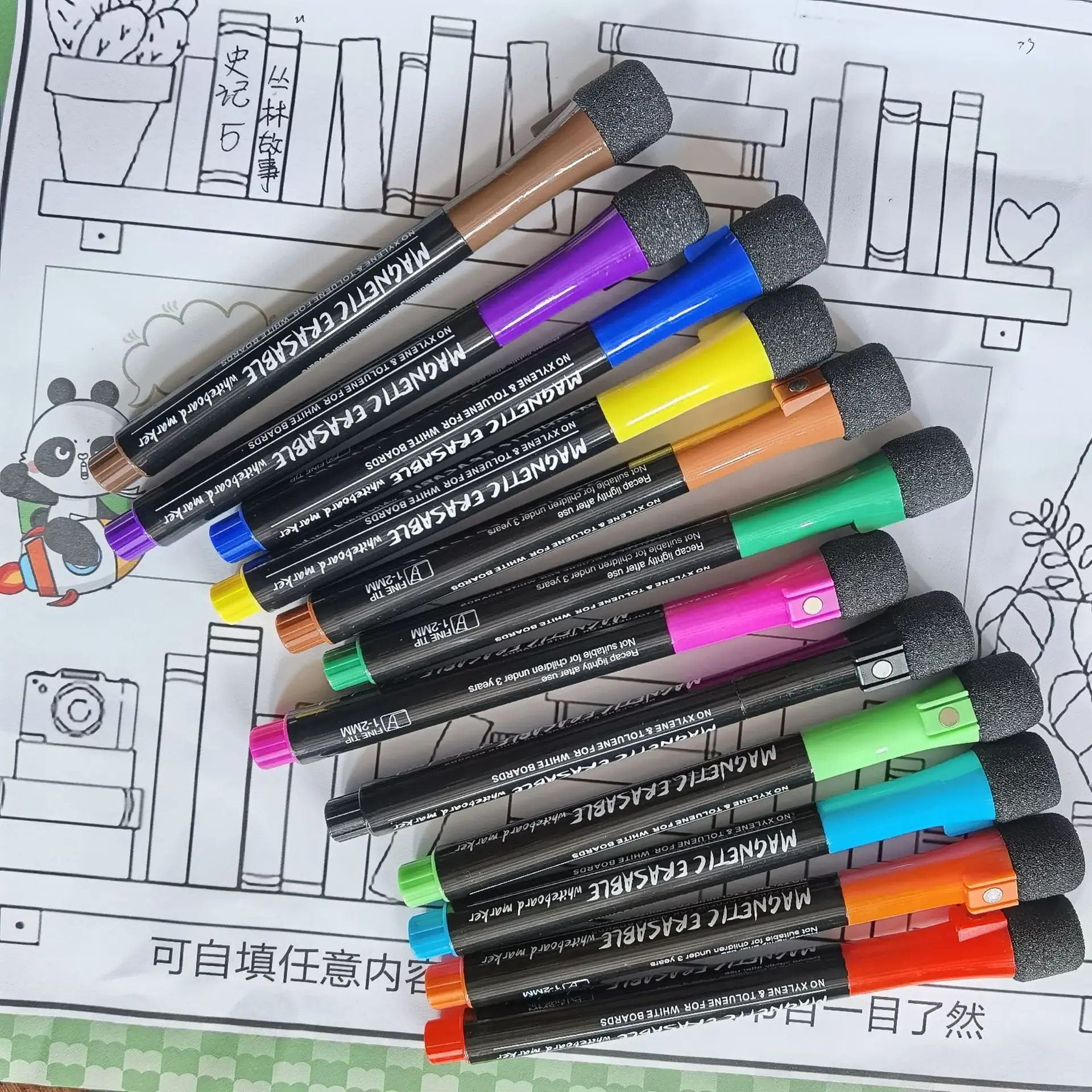 12 Colors Custom Magnet Whiteboard Marker Pen Dry Erase Magnetic Whiteboard Marker With Bullet Tip