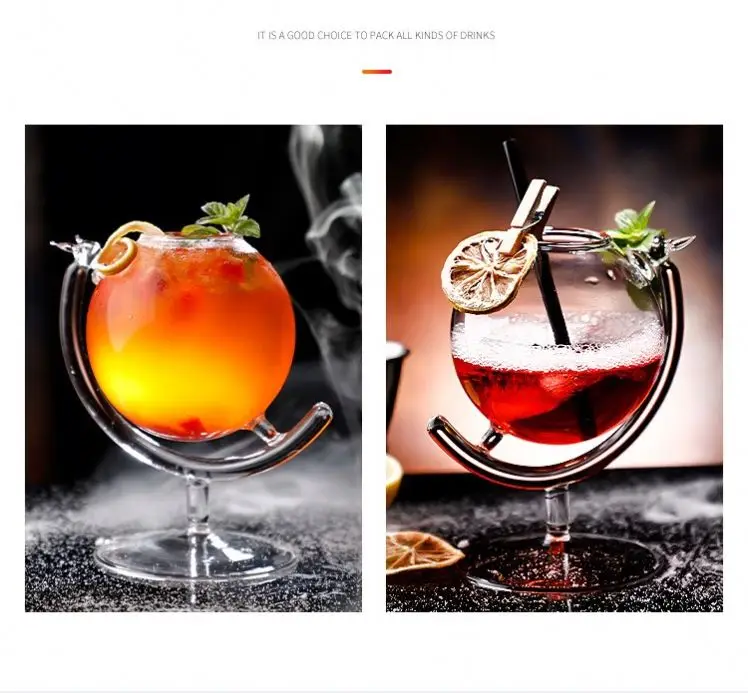 2024 Hot Sell Creative Globe Shape Cocktail Glass Clear Martini Globe Shape Whiskey Glass for Bar Party Wine  cocktail glass set