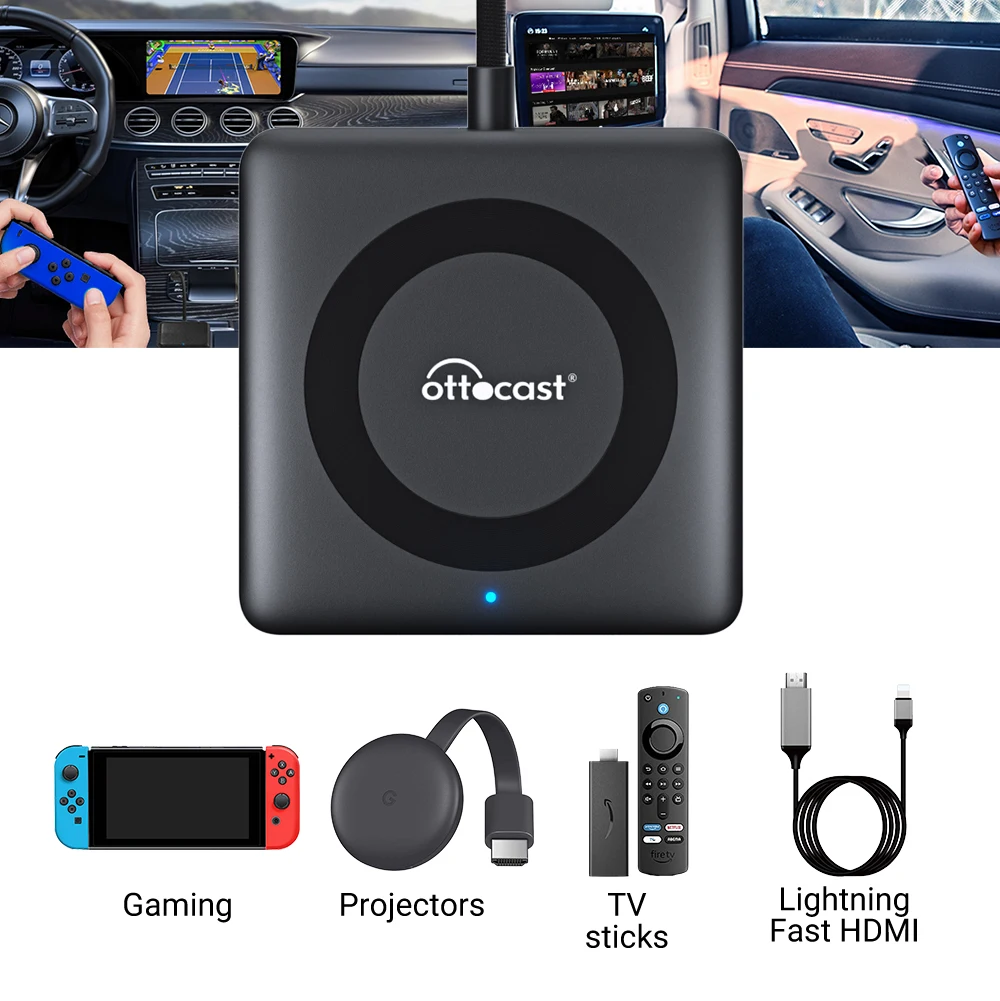 Ottocast Car TV Mate Pro AI Box Carplay Adapter HDMI Wired CarPlay for Cars Media Play Fire TV Stick Streaming Dongle