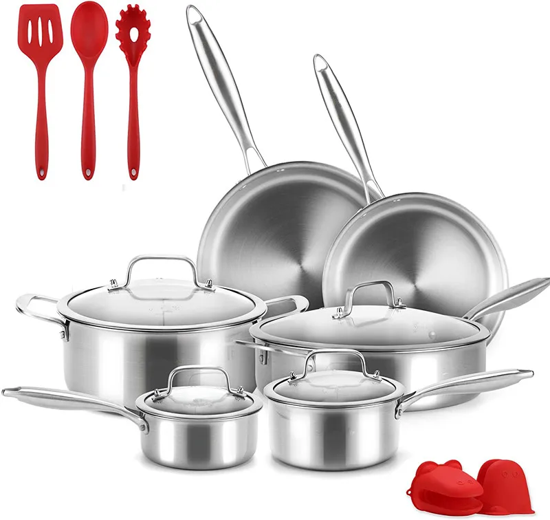 Stainless Steel Pot and Pans Set, Cooking Pots Stainless Steel Cookware Set,Heats Quickly ,Suitable for Stove Kitchen