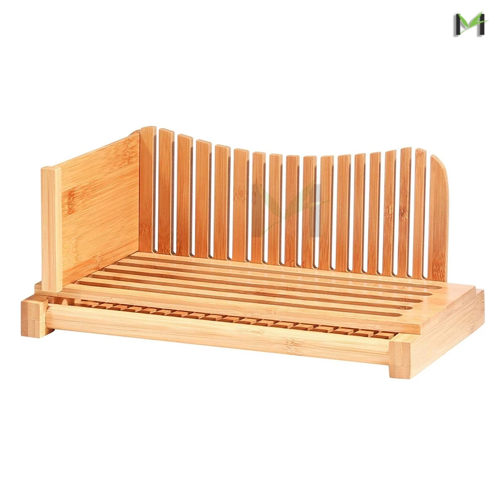 Amazon Top Seller Wholesale Premium Bamboo Bread Slicer with Knife and Crumb Catcher Tray