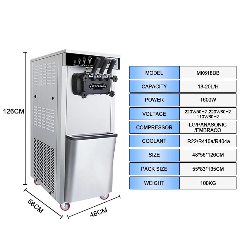 (MK-618DB) горячая распродажа 18- 20L/H 220V/50HZ 2 + 1 смешанная машина для мягкого мороженого заводская цена