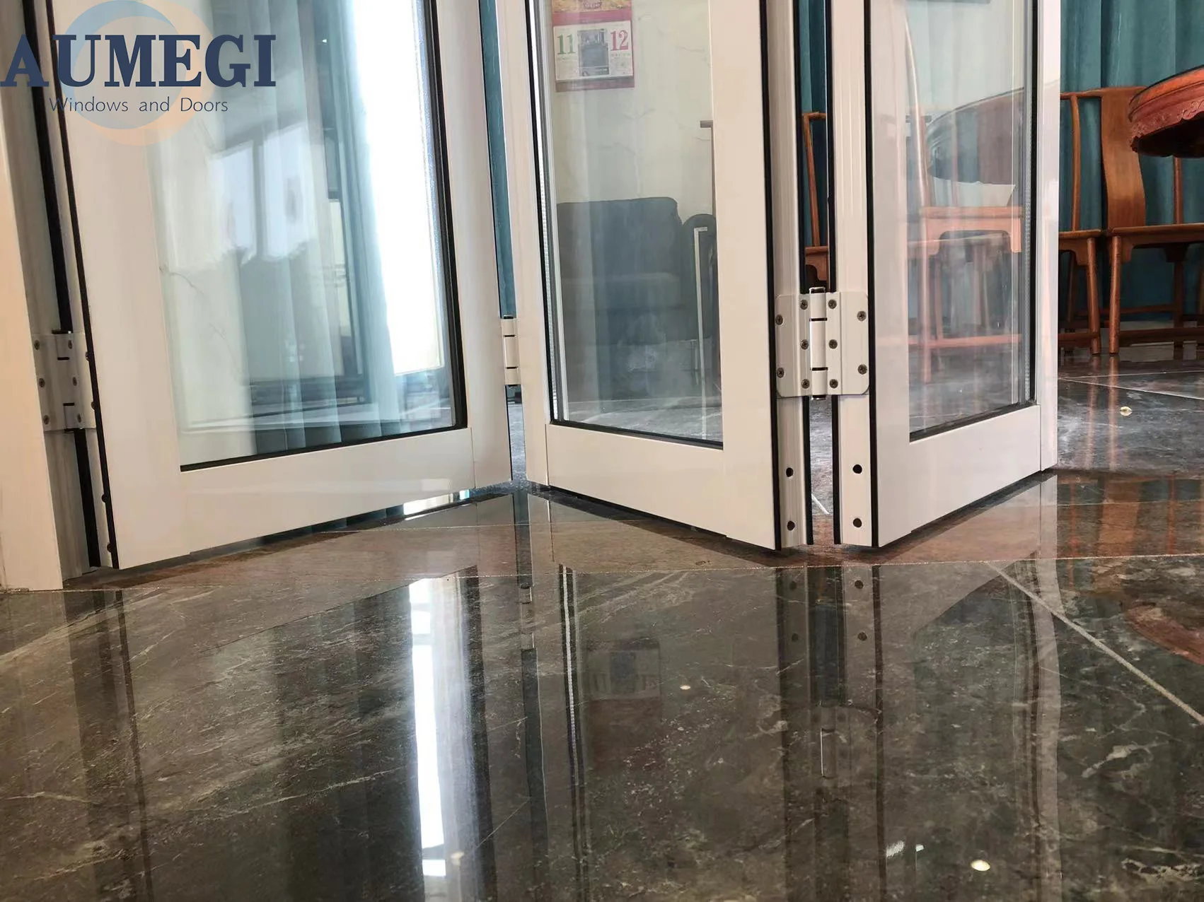 Windproof folding aluminum frame glass stack bifold door