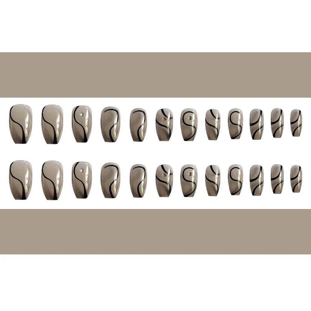 24pieces/box Wholesale Finger Nails Artificial Fingernails Coffin Wave Impress Press On Nails Short