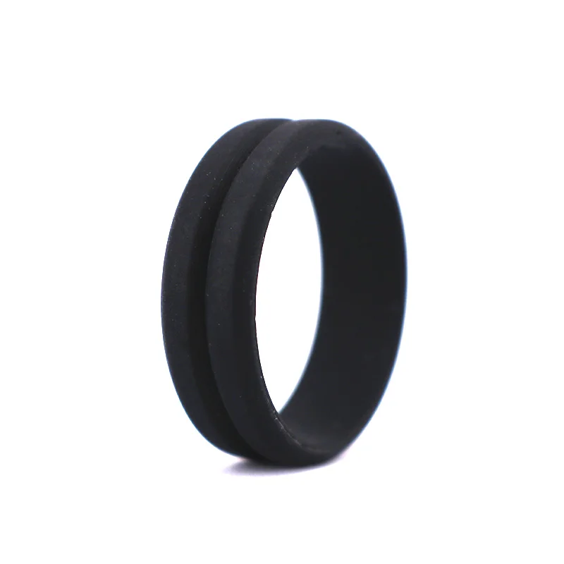 Brushed Top Beveled Edges Durable Rubber Wedding Ring for Sports,Black Silicone Ring for Gym, Outdoors Silicone Ring