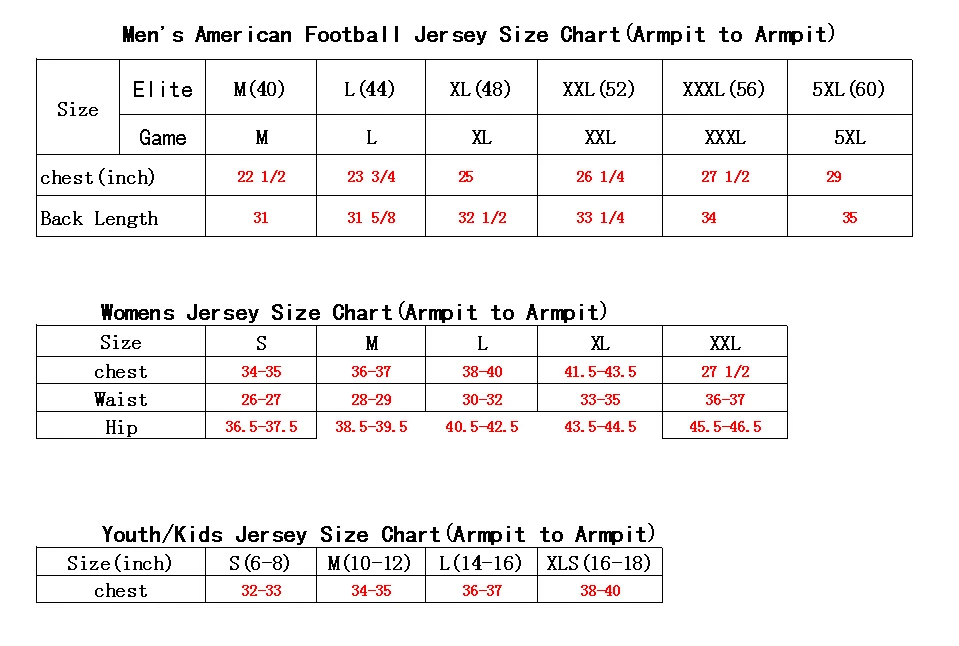 football size chart