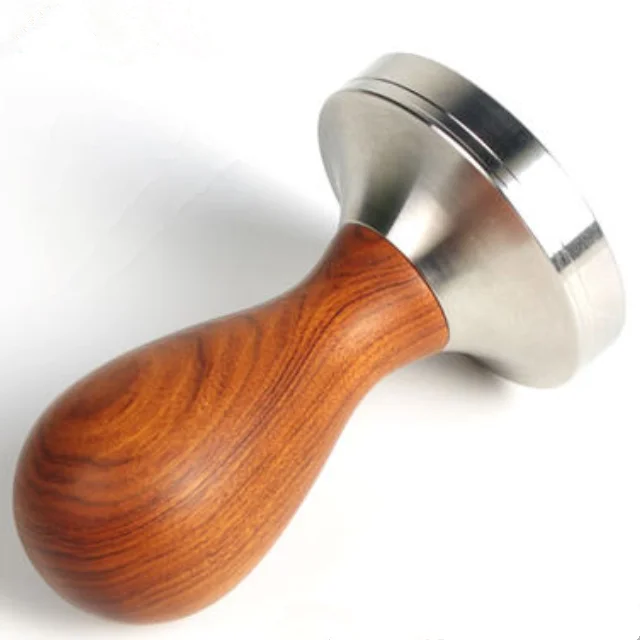 Luxury Stainless Steel 51mm Coffee Bean wood Handle Tamper Base Press Tool Distributor