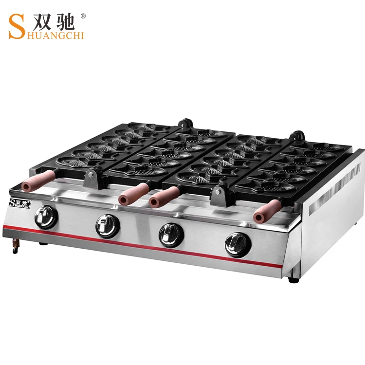 12 Pieces Commercial Taiyaki Fish Shape Waffles Cake Maker Machine gas open mouth fish cake machine