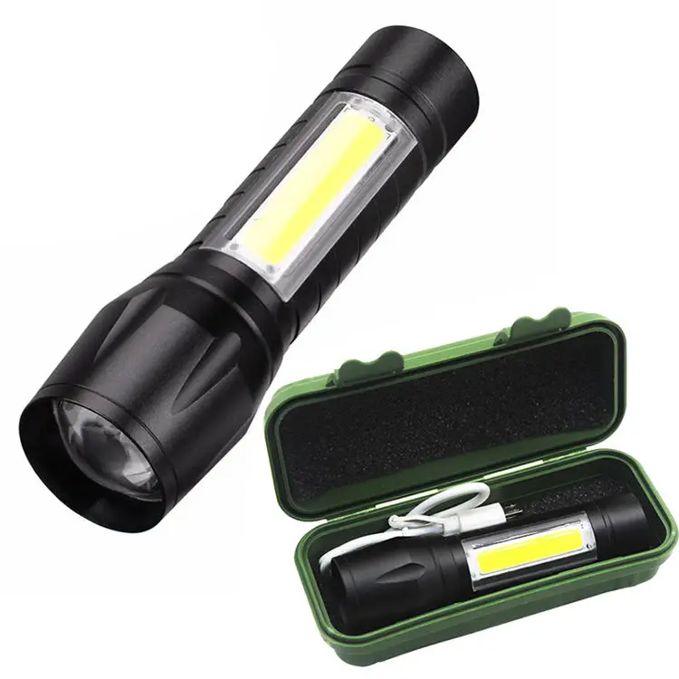 Телескопический фокус с COB боковой свет светодиодный фонарик Зажим карман USB перезаряжаемый COB зум Мини светодиодный фонарик