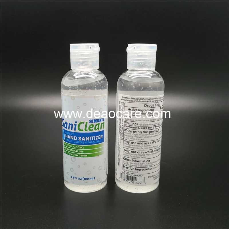 70% Ethyl Alcohol Simoniz Saniclean USA anti bacterial 100ml Hand Sanitizer Gel