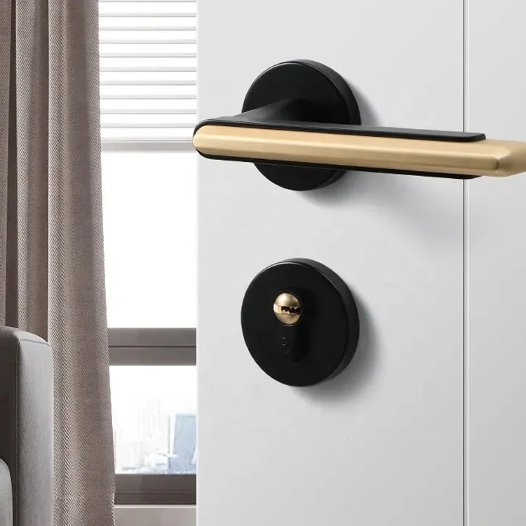 Дешевая оптовая продажа роскошное украшение спальни квартира гостиничный офисный интерьер современный черный и золотой дверной ручки рычаг замок