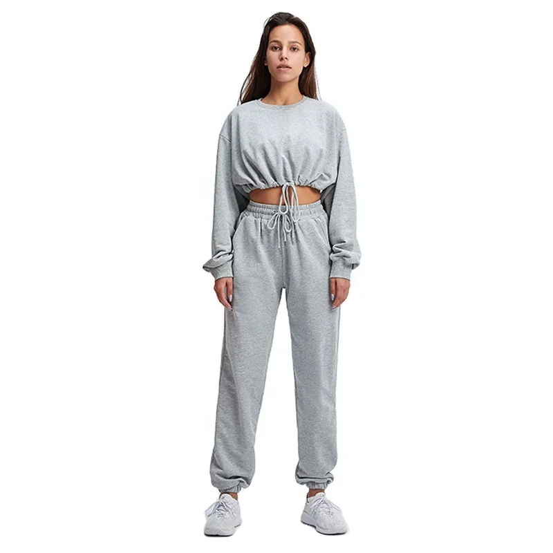 
Fitness Sports Loose Large Size Sweater Suit Long Sleeve Top Pants Casual Navel Two-piece Suit 