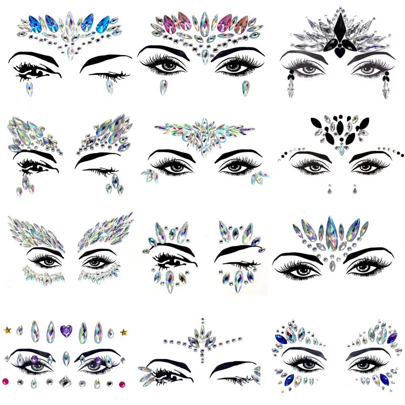 Fashion New Design Rhinestone Mermaid Body Stickers Gem Stones Neck Jewel Face Sticker Crystals For Women