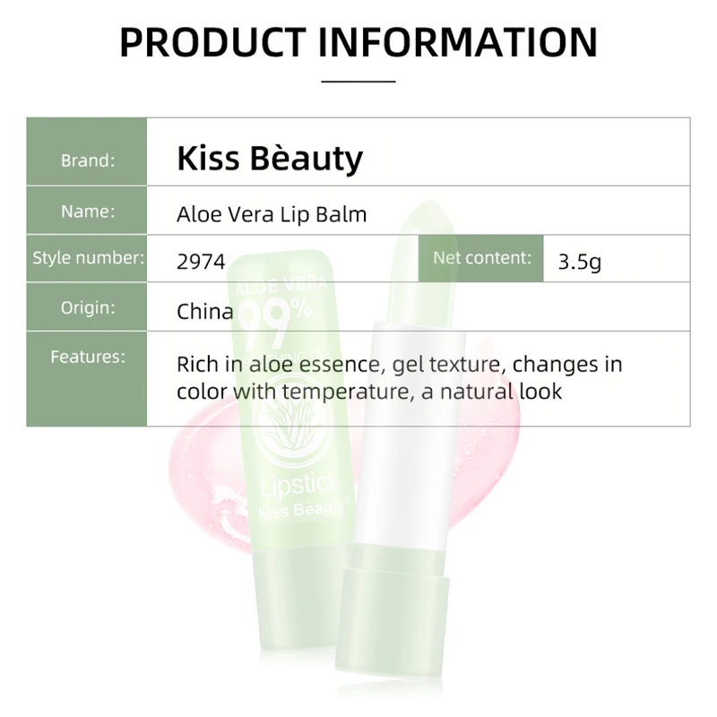 wholesale kissbeauty  Promotion Vegan Lipgloss Color Change Lipstick Aloe Vera Lipstick