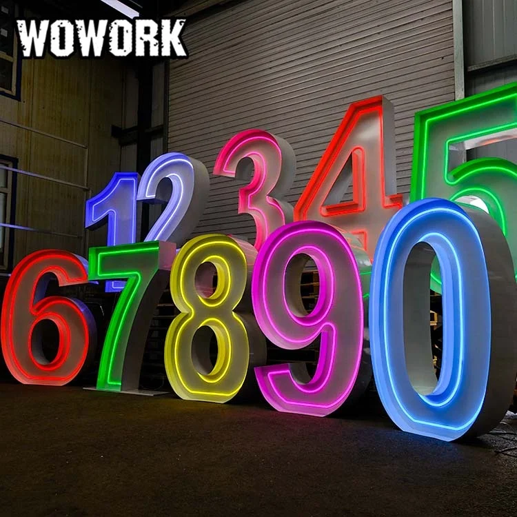 WOWORK 4ft Portable collapsed foldable marquee letter neon metal collapsible number lights for wedding birthday party decoration
