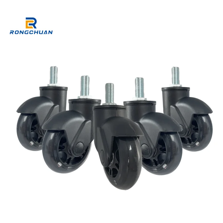 Threaded Stem Replacement Factory Universal 3 Inch Transparent PU Rubber Furniture Office Chair Wheels Caster