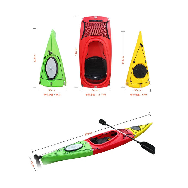 Factory Custom High Quality LLDPE 3.5m Plastic foldable kayak canoe 3 section detachable kayak