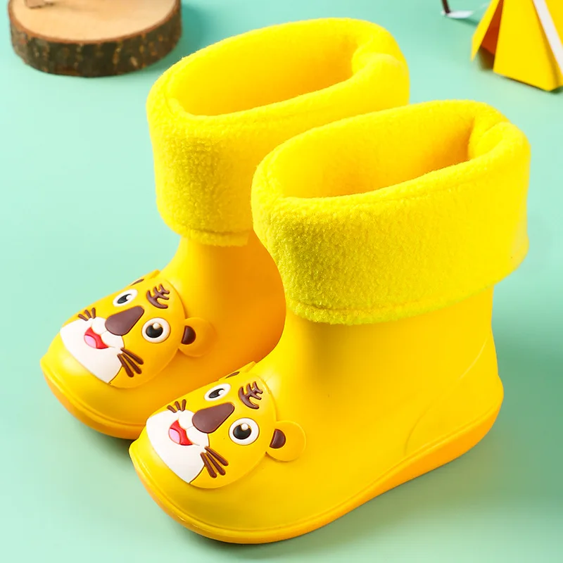 Rain Boots Kids Boy Cute Tiger Frog Waterproof Light and Handy Water Toddler Shoes Girls Children Yellow Rain Boots