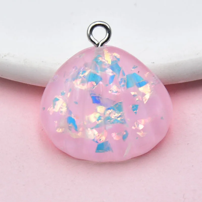 Resin Flat Back Shells Glitter Ocean Seashell Charms Pendants Flatback Buttons Embellishments for DlY Necklace Jewelry Making