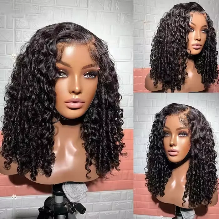 Double Drawn Pixie Curly Raw Human Hair Natural Color Full 180% 200% 250% Density Short Bob 13x4 Lace Frontal Wigs for Women