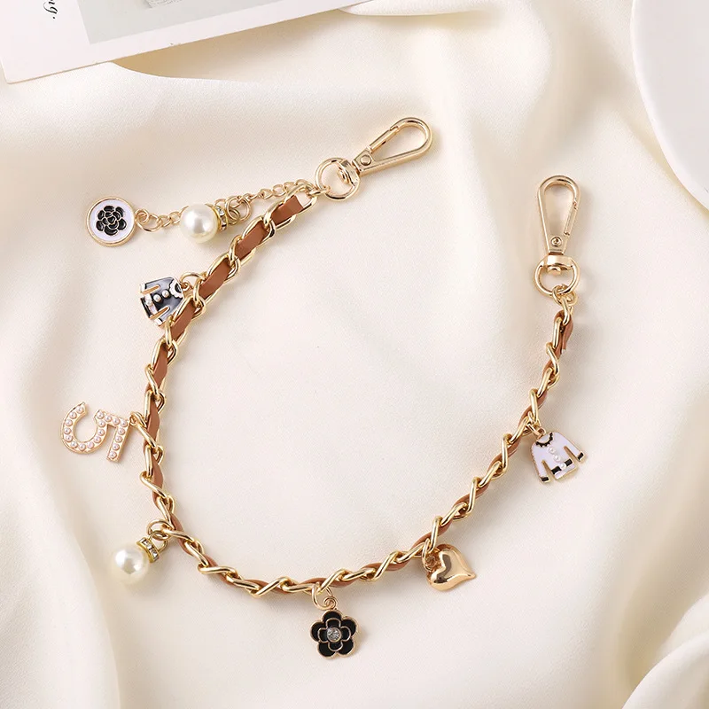 Lilangda Phone Strap Anti-lost Luxury Lanyard Phone Pearl Charm Holder Mobile Accessories Cord Chain Black Color for All Phone