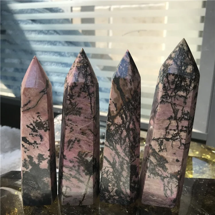 Wholesale Natural  Obelisk crystal stone wand rhodonite point Crystal Quartz Tower for healing