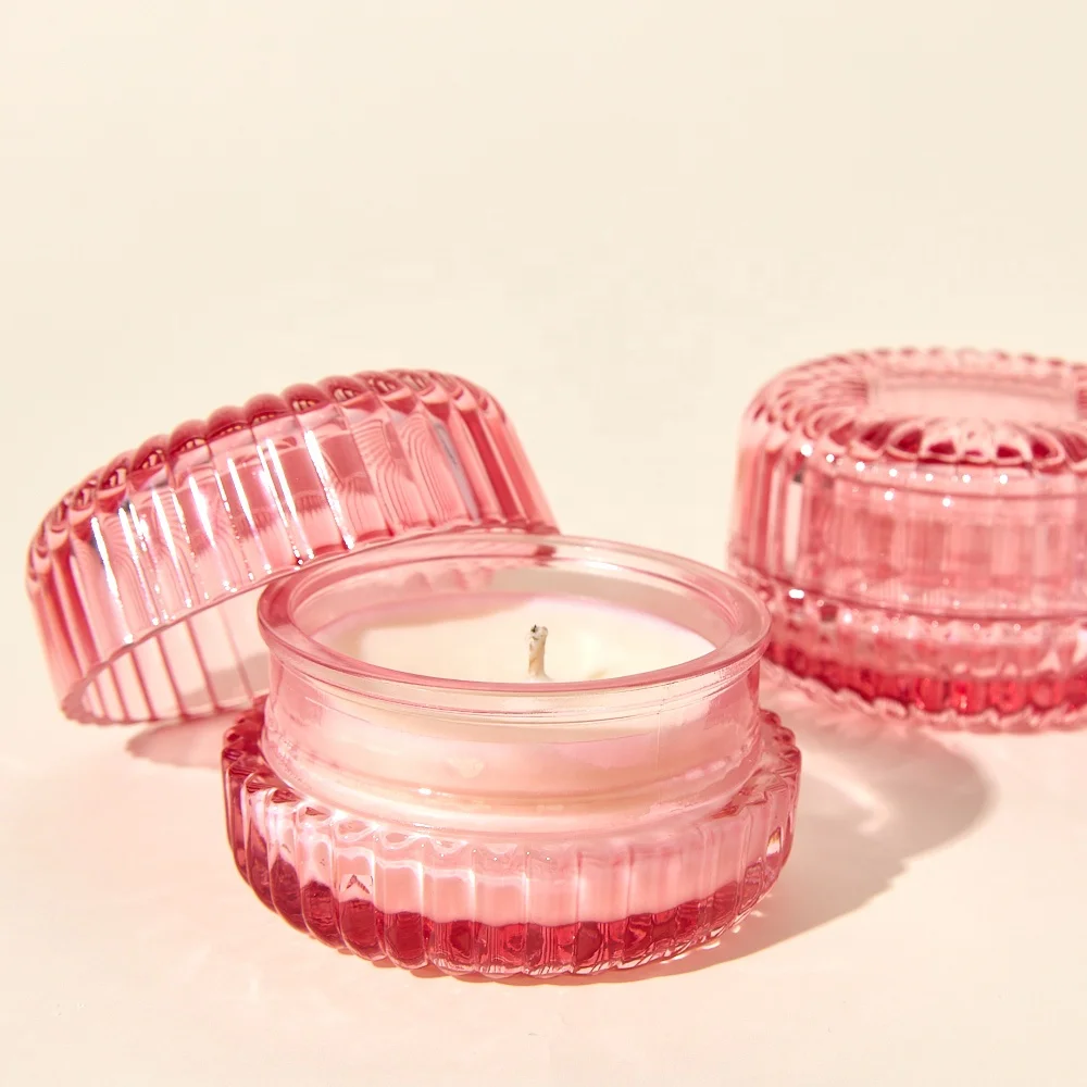 Wholesale Luxury 100ml Striped Shell Shape Glass Jar Empty  Round Bottom Glass Candle Jars With Glass Lid