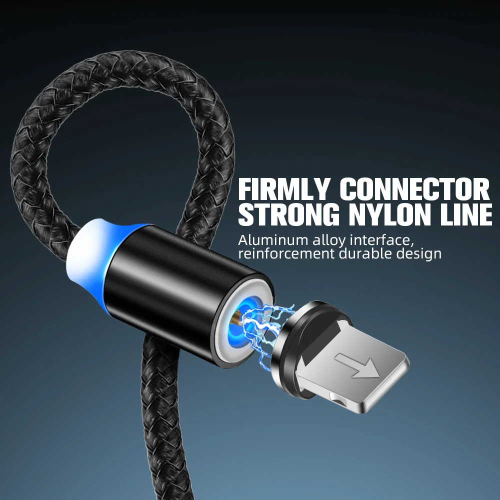 Usb кабель с нейлоновой оплеткой 1 м 2 быстрый Магнитный зарядное устройство светодиодный индикатор зарядки 3 в для передачи данных