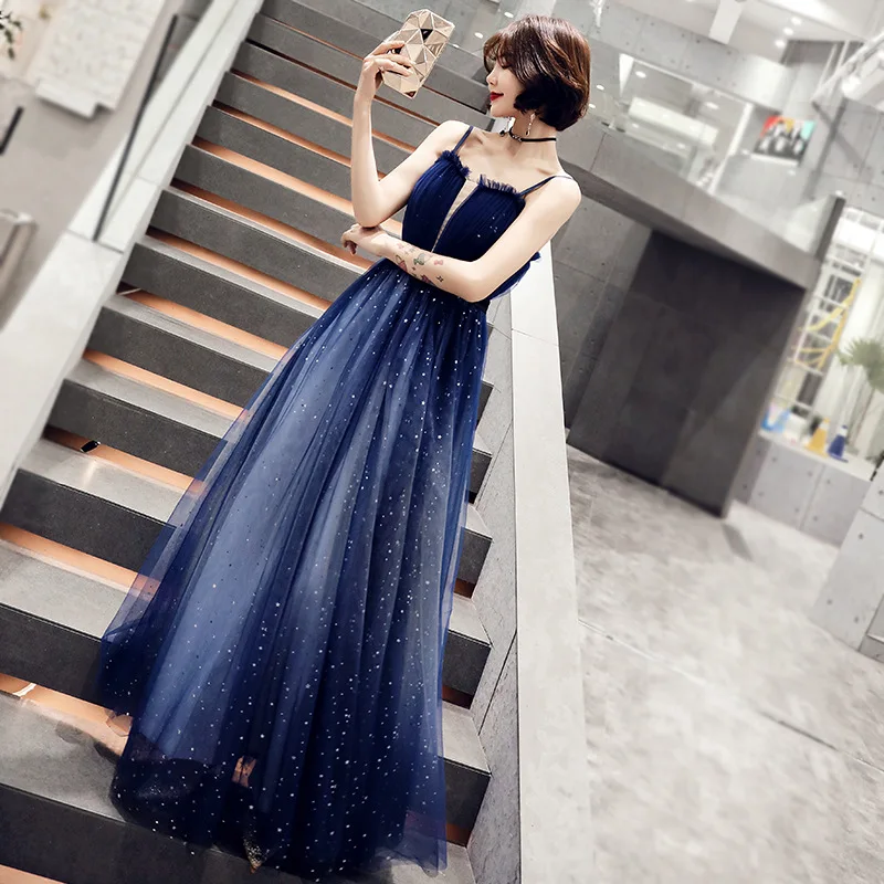 Real Picture Luxury Navy Blue Special Occasion Ball Gown Tulle Fully Beaded Evening Dress