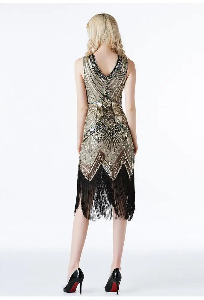XXXL Size 1920S Vintage Sequin Charleston Dress Great Gatsby Sexy Women Evening Party Shining Bling Tassel Dress