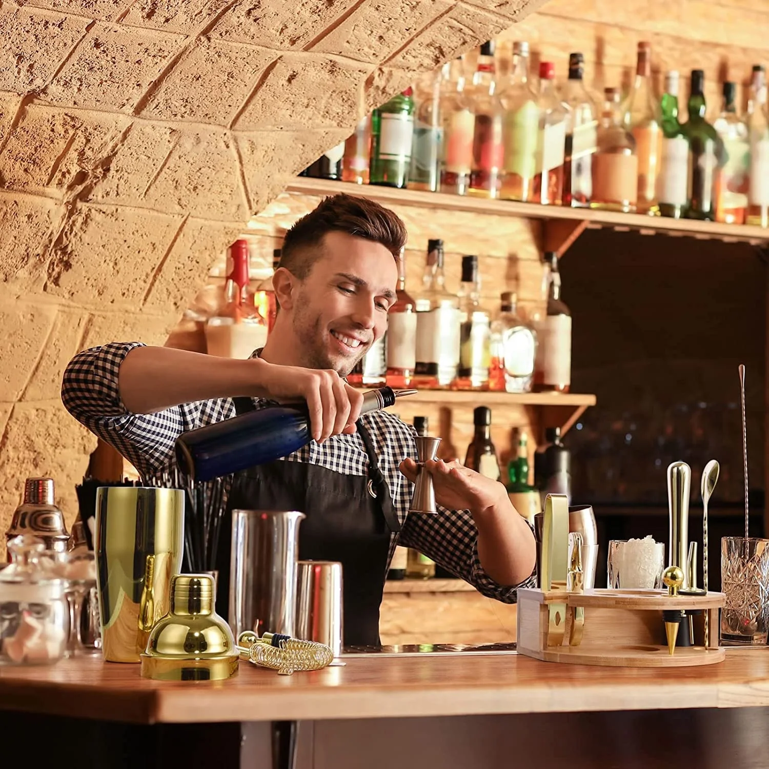 12 Pieces Stainless Steel Gold Cocktail Shaker Set