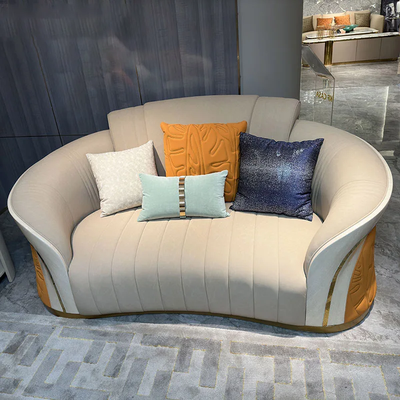 Italian Leather Round Love Seat Sectional Couch Modern Wohnzimmer Luxury Sofas De Sala Nordic Home Living Room Furniture Set