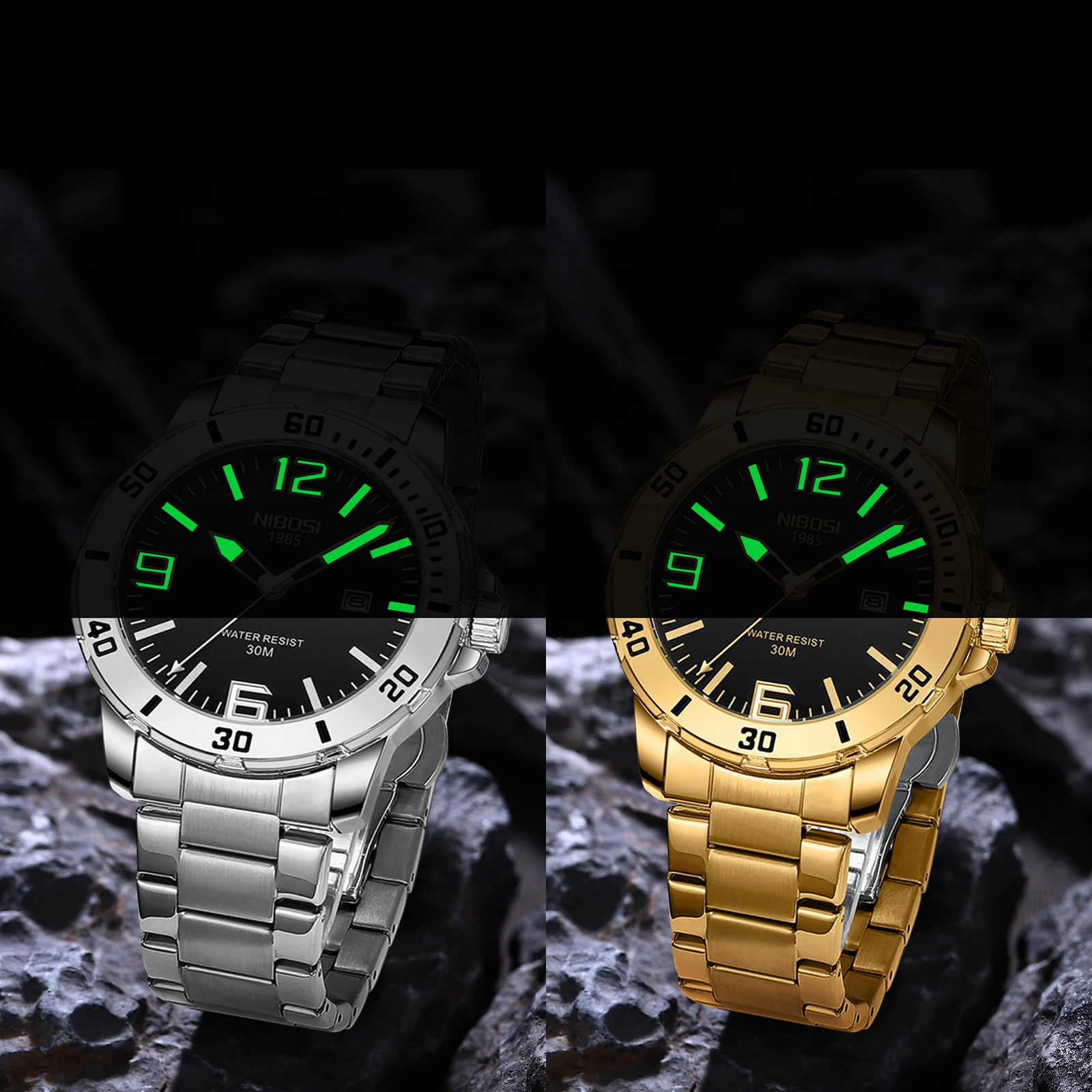NIBOSI 2589 Luxury Design Quartz Watch Luminous Hands Stainless Steel Strap Men Watches