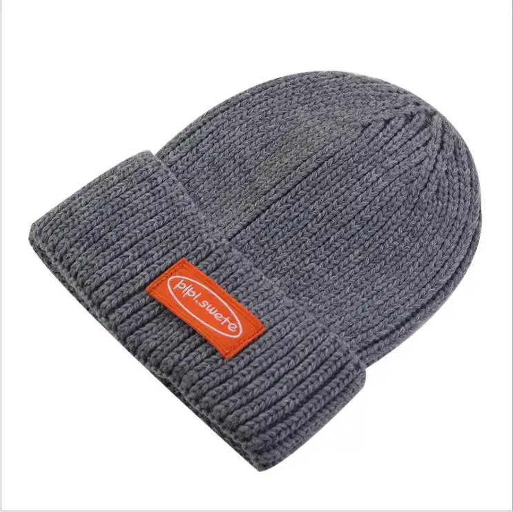 Winter New Wide-Brimmed Fabric Label Core-Spun Yarn Warm Knitted