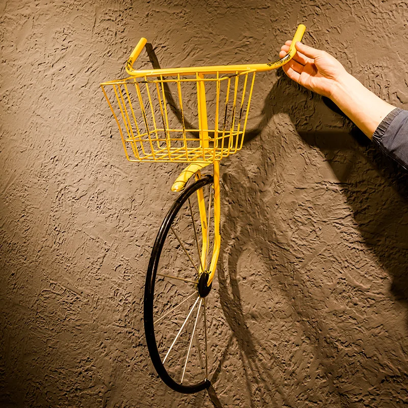 Antique creative bicycle flower basket car head wall hanging milk tea shop bar wall decoration
