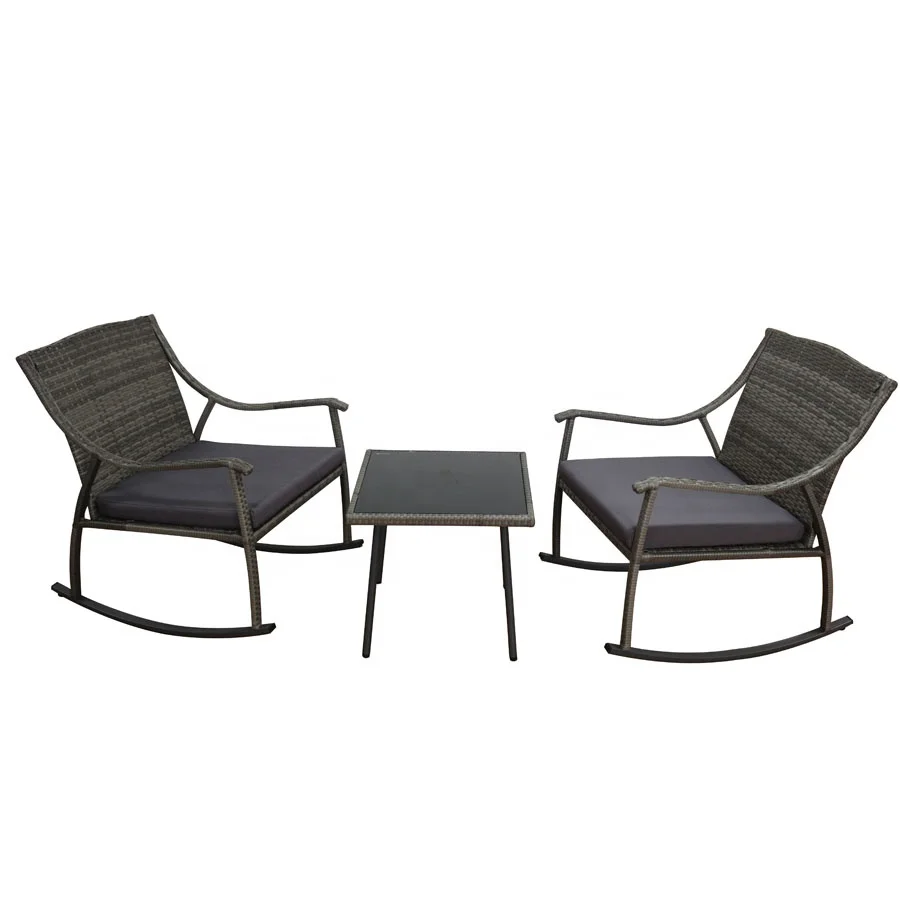 Outdoor Rattan Rocking Chair Table 3PC Manufacturer Ningbo Rattan Garden Furniture Set