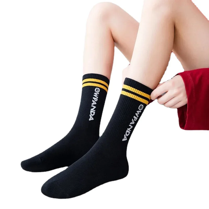 7/Lot Cotton Knitting Striped Long Socks Solid Color Harajuku Retro Black White Crew Socks Japanese High School Girls Cute Socks