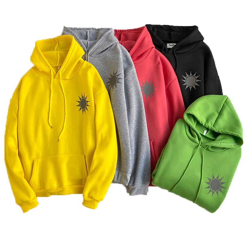 Fall oversize pullover velvet hoodies sweatshirt winter fluorescent printing fleece coupls hoodie unisex