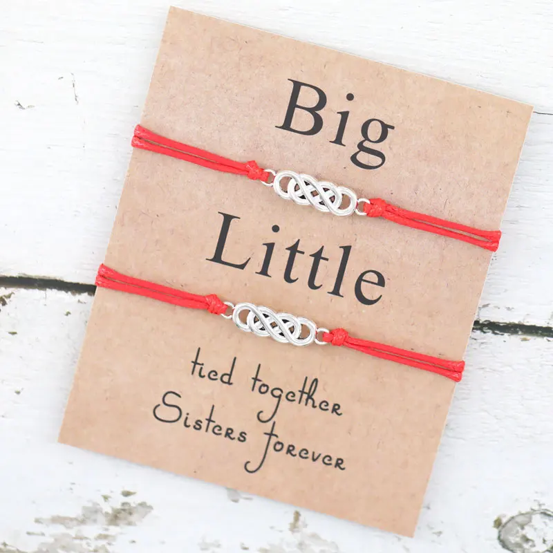 LWD60149 Friendship Sisters Gift Make a Wish Jewelry Silver Twined Infinite Love Big Little Sister Charm Bracelet Girls