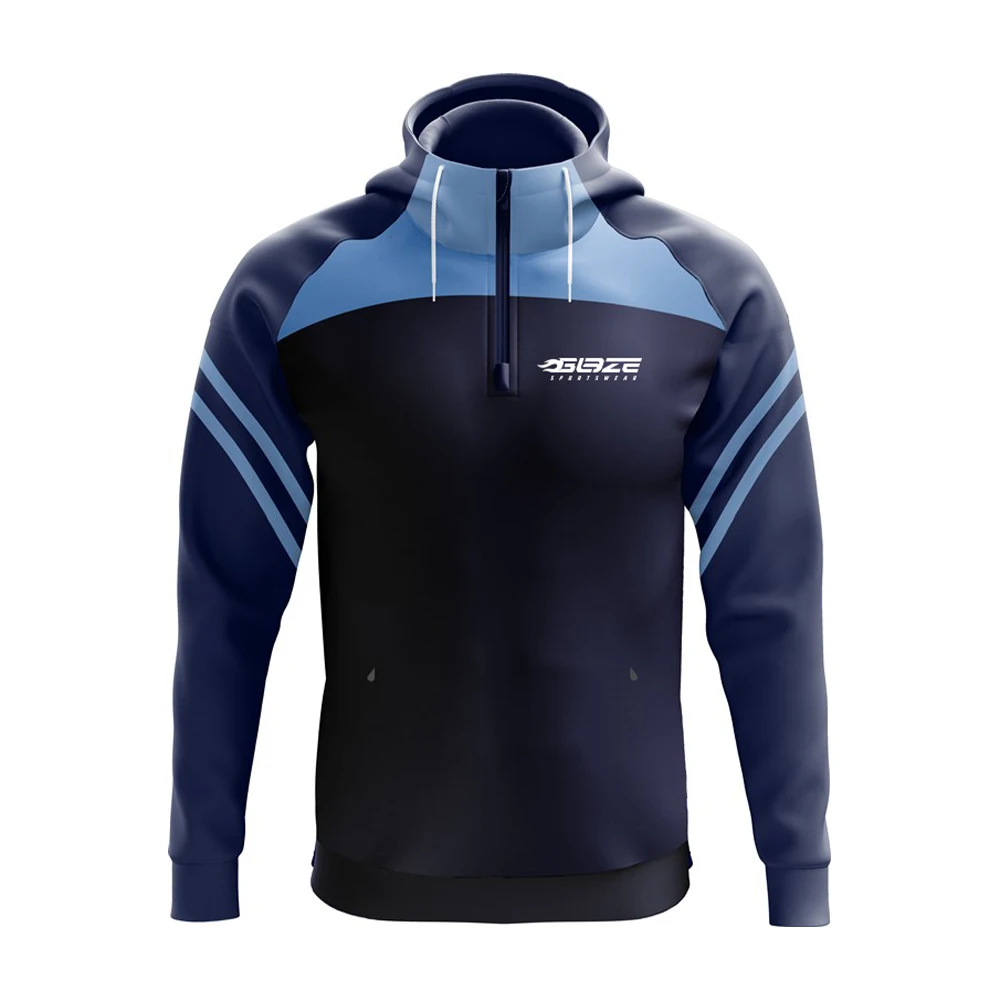 Factory Sports Hoody Half Zip Up Custom Embroidery and Sublimation Logo Heavyweight Blank Man Hoodie