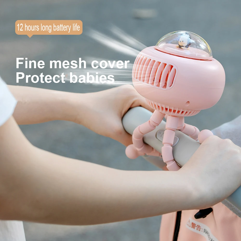 USB Mini Rechargeable Fan for Baby Stroller Handy Bladeless Turbo Outdoor Portable Hand Fan 3600mAh Large Battery Summer Fan
