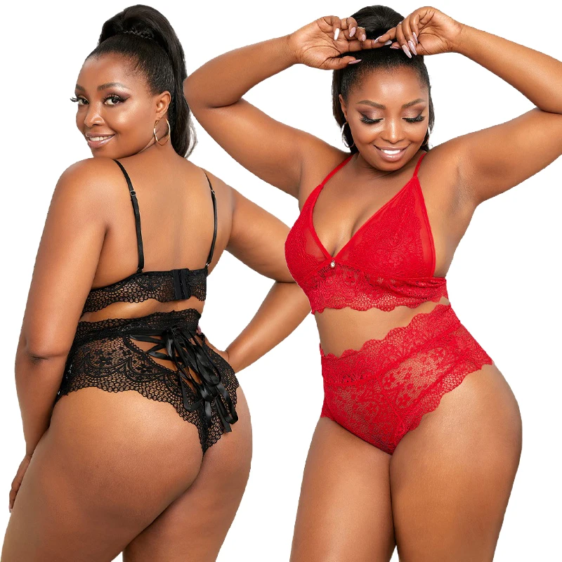 
High Quality Lady Strappy Bralette High Waist Women Lace Up Panty Sexy Lingerie Set 