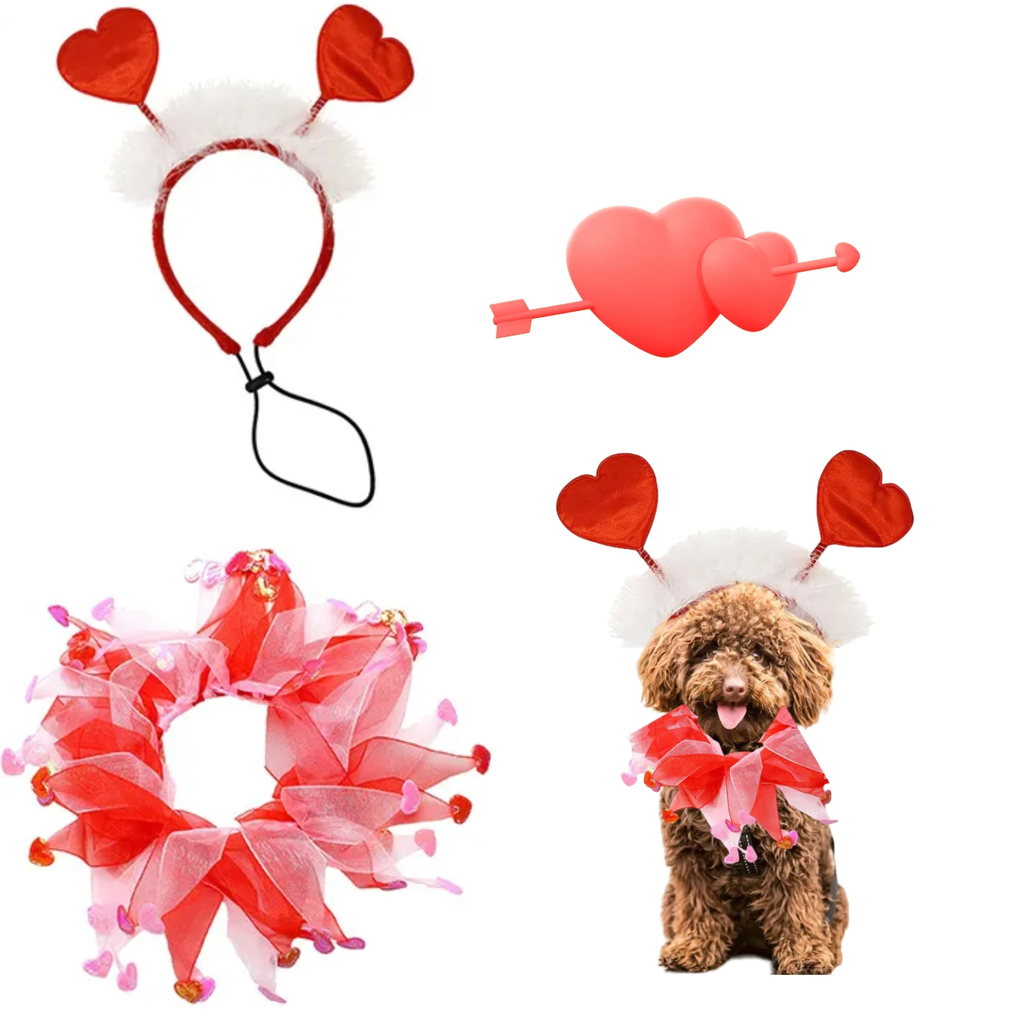 Hot sale cute Valentines Dog Heart Head Dog Bandana Pet Headband Flash Costume  for Pet Chained