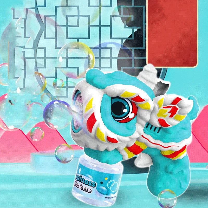 China lion dance kids new design cartoon small bubble gun toy rich bubble leak prevention with colorful lights bubble gun toy