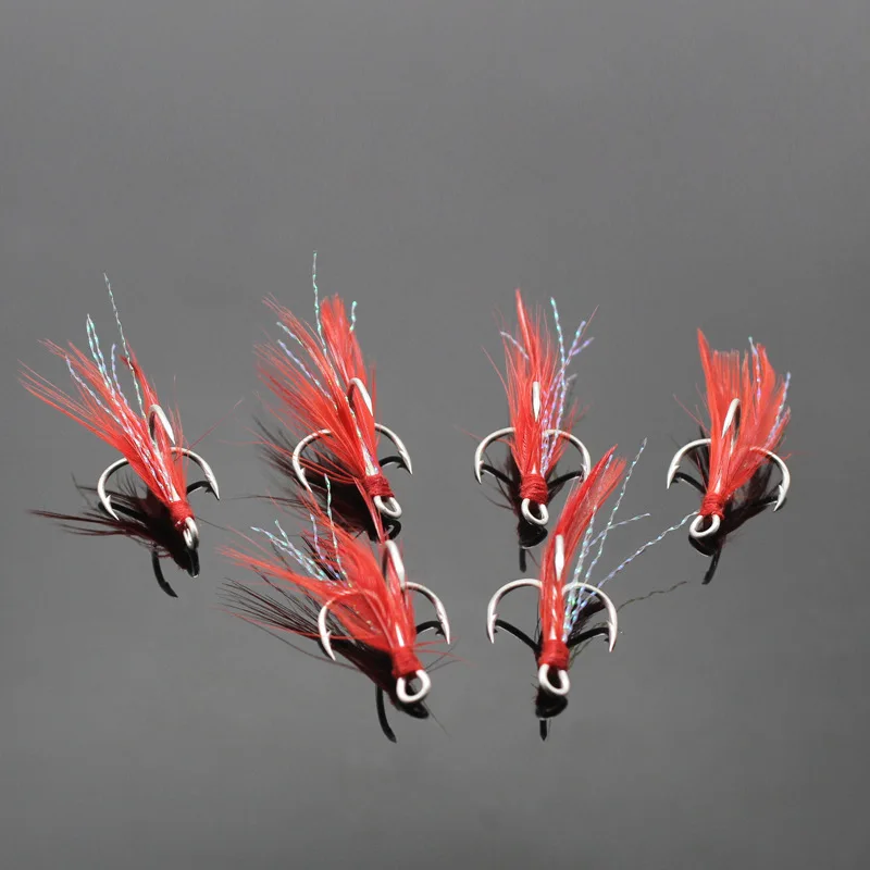 New 2/4/6/8/10# Feather Treble Super Fluke Bulk Bend Fishing Hook Triple Balik Inesi Round Saltwater Bass Tackle Tools