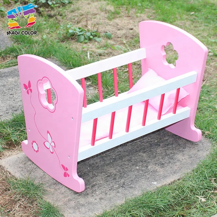 Toy Ready To Ship pink wooden baby doll crib for 18 inch dolls W06B052